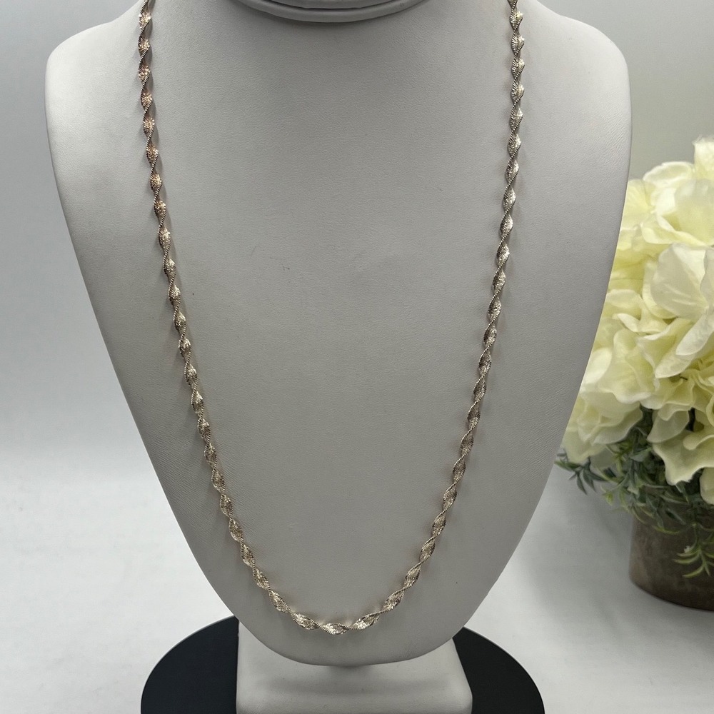 FAS Vintage Italy Twisted Sparkling Herringbone Chain Necklace sterling silver